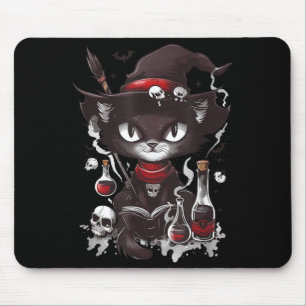 Scary Halloween Black Cat Salem Apothecary Mouse Pad