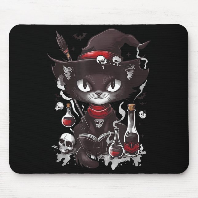 Scary Halloween Black Cat Salem Apothecary Mouse Pad (Front)