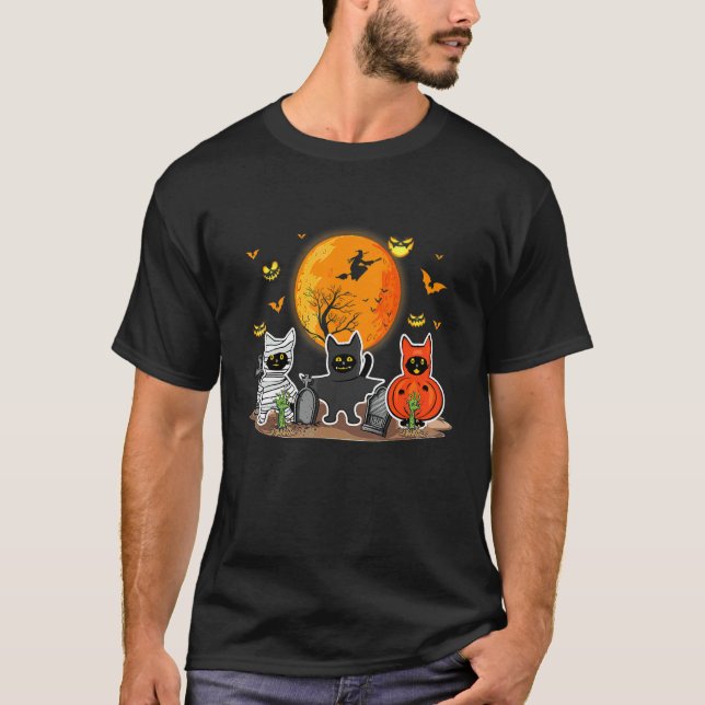 Scary Halloween Black Cat T-Shirt (Front)