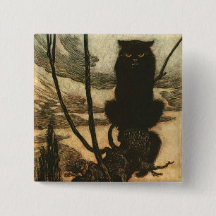 Scary Halloween Black Cat Vintage Rackham 15 Cm Square Badge