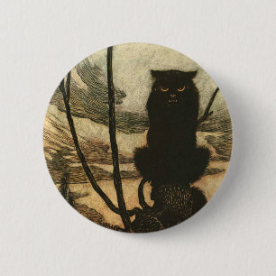 Scary Halloween Black Cat Vintage Rackham 6 Cm Round Badge