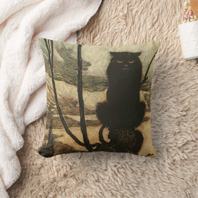 Scary Halloween Black Cat Vintage Rackham Cushion (Blanket)