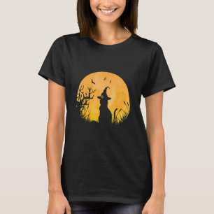 Scary Halloween Black Cat Witch Hat Full Moon Vint T-Shirt