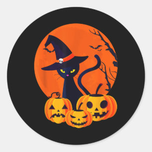 Scary Halloween Black Cat Witch Hat Moon Pumpkin Classic Round Sticker