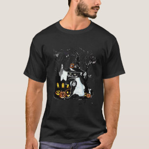 Scary Halloween Black Cat Witch Hat Pumpkin T-Shirt