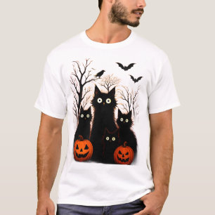 Scary Halloween Cats and Bats Design   Dark Horror T-Shirt