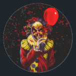Scary Halloween Clown Costume Party Classic Round Sticker<br><div class="desc">Customise with any text you want.</div>