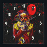 Scary Halloween Clown Horror Movie Party Square Wall Clock<br><div class="desc">Customize with any text.</div>