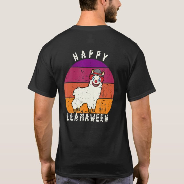 Scary Halloween Clown Llama Pun Happy Llamaween T-Shirt (Back)