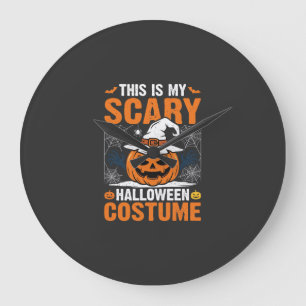 Scary Halloween Costume Pumpkin Witch Hat Design_1 Large Clock