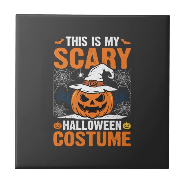 Scary Halloween Costume Pumpkin Witch Hat Design_1 Tile (Front)