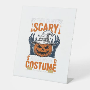 Scary Halloween Costume Pumpkin Witch Hat Shirt_1 Pedestal Sign