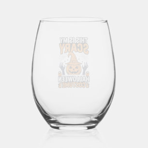 Scary Halloween Costume Pumpkin Witch Hat Shirt_1 Stemless Wine Glass