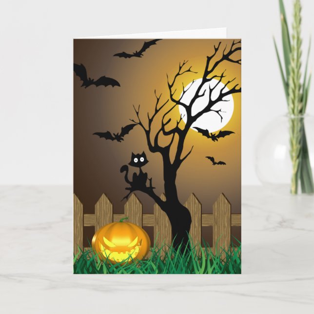 Scary Halloween Garden Scene Card (Front)