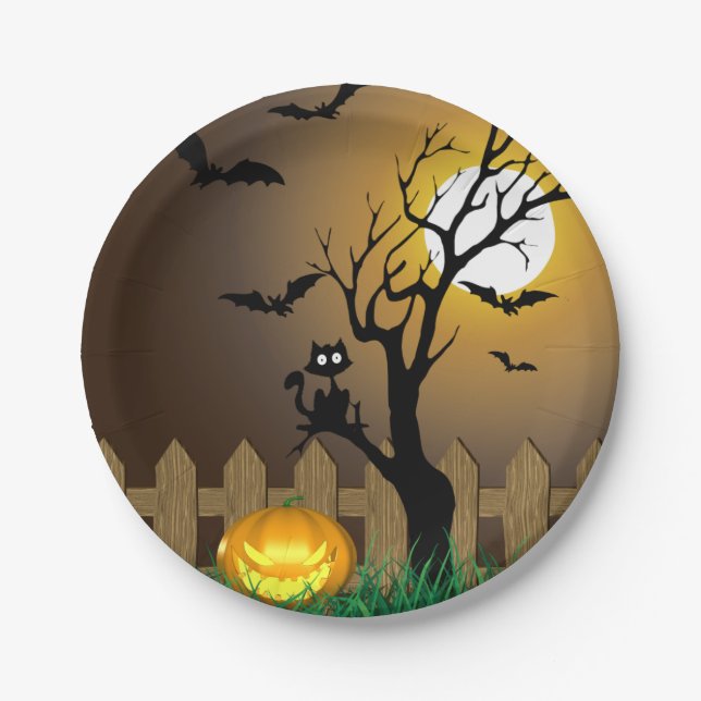 Scary Halloween Garden Scene Paper Plate (Front)
