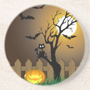 Scary Halloween Garden Scene - Sandstone Coaster