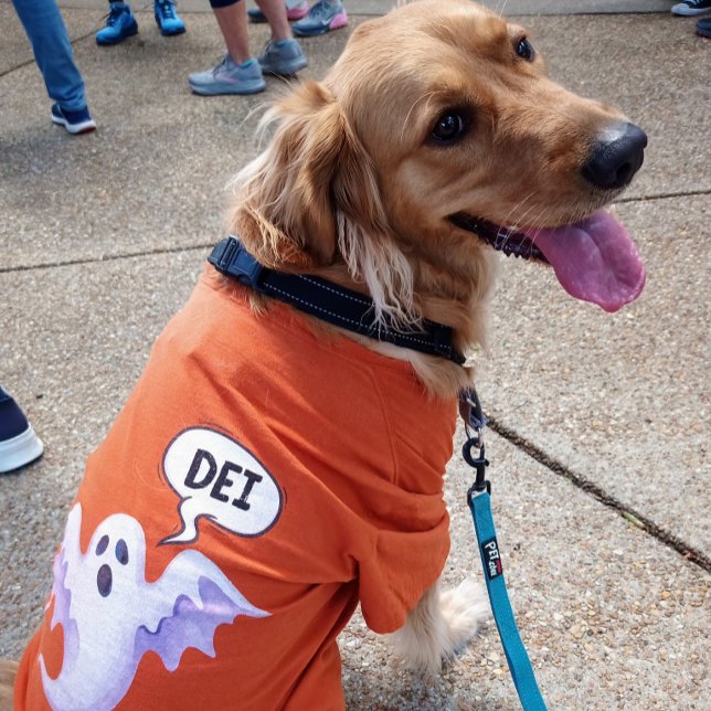 Scary Halloween ghost - DEI - orange T-Shirt (Lucy modeling this season's scariest Halloween t-shirt)