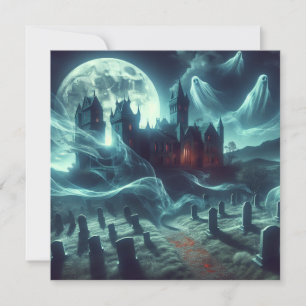 Scary Halloween Haunted Castle Cemetery Holiday Card
