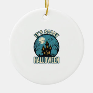 Scary Halloween Haunted House Vintage Shirt Design Ceramic Tree Decoration