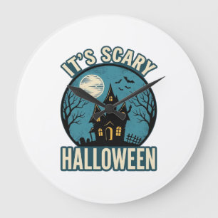 Scary Halloween Haunted House Vintage Shirt Design Large Clock