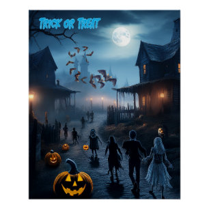 Scary Halloween Haunted Town Trick or Treat Poster