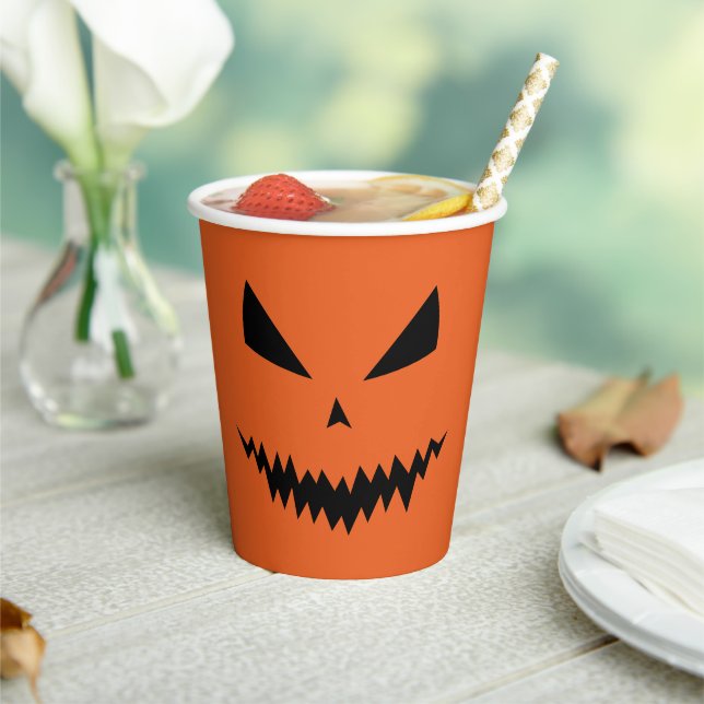 Scary Halloween Jack OLantern black face orange Paper Cups (Insitu)