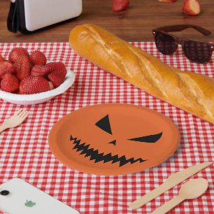 Scary Halloween Jack OLantern black face orange Paper Plate