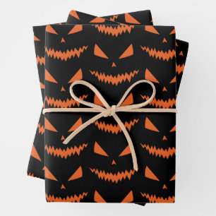 Scary Halloween Jack OLantern face orange black Wrapping Paper Sheet