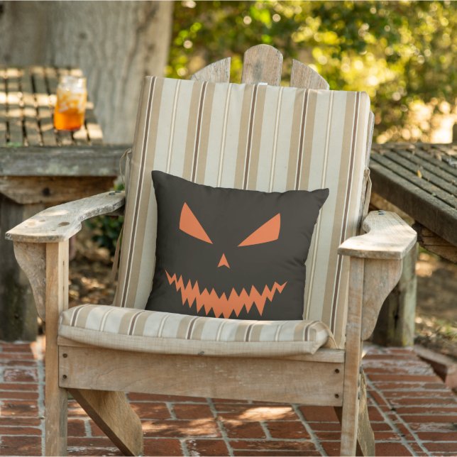 Scary Halloween Jack OLantern orange face black  Cushion (Chair)