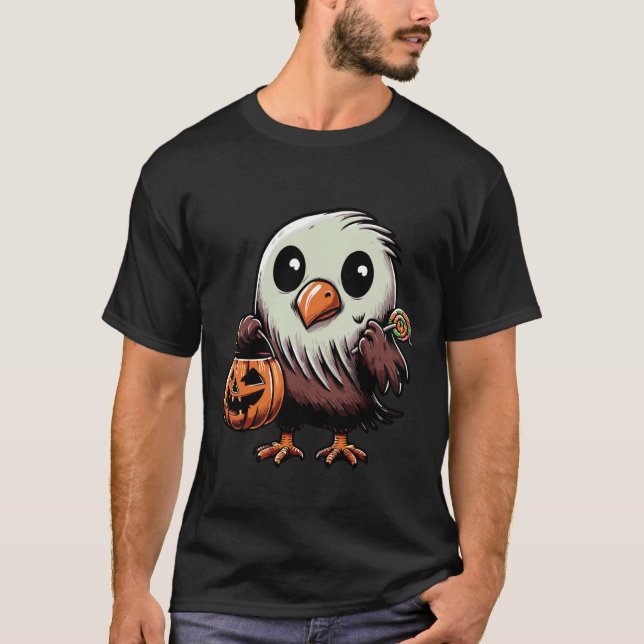 Scary Halloween Kiwi Bird Ghost Spooky Candy Bag 8 T-Shirt (Front)