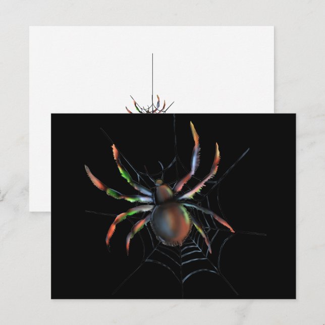 Scary Halloween Metallic Spider And Web Postcard (Front/Back)