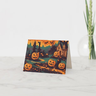 Scary Halloween Night with Carved Pumpkins  Card