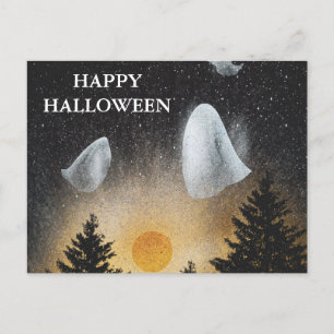 Scary Halloween Night with Owls Postcard