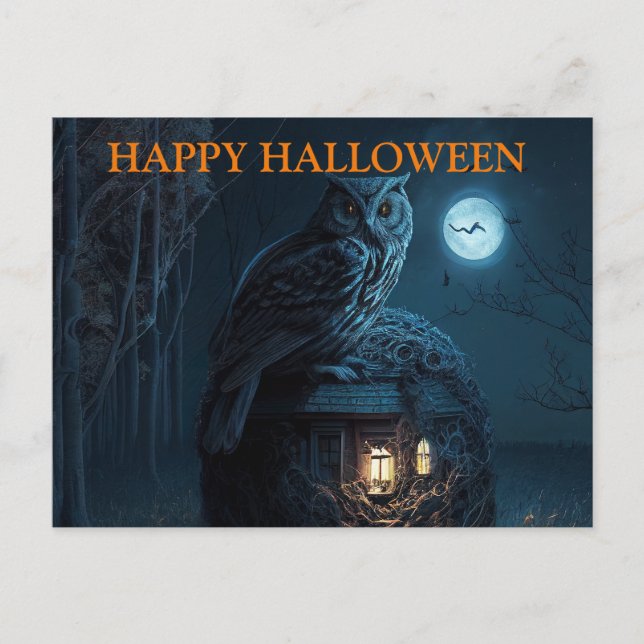 Scary Halloween Night with Owls Postcard (Front)