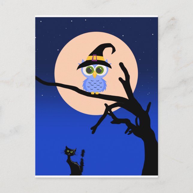Scary Halloween Night with Owls Postcard (Front)