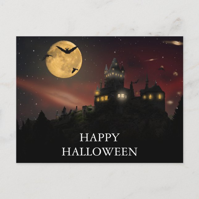 Scary Halloween Night with Owls Postcard (Front)