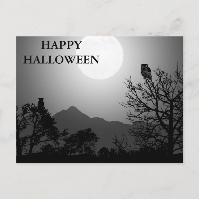 Scary Halloween Night with Owls Postcard (Front)