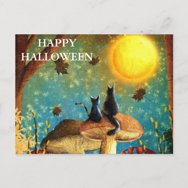 Scary Halloween Night with Owls Postcard (Front)