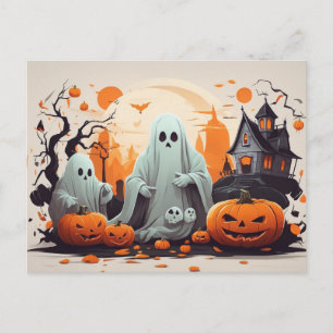 Scary Halloween Night with Raven Crow Ghost Postcard