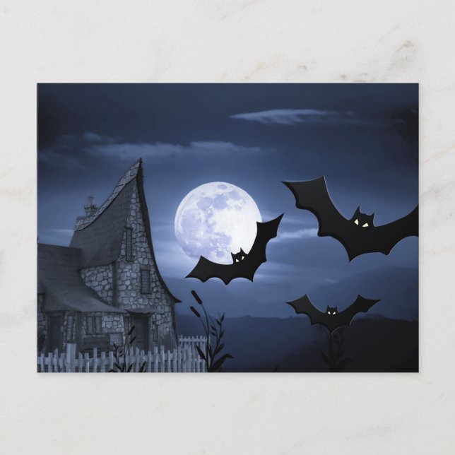 Scary Halloween Night with Raven Crow Postcard (Front)