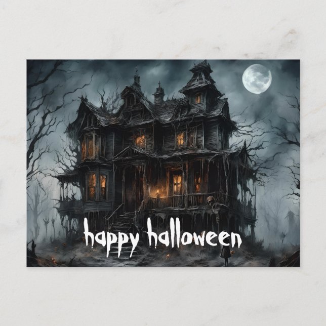 Scary Halloween Night with Raven Crow Postcard (Front)