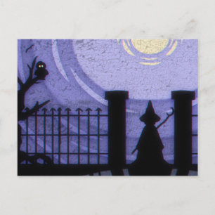 Scary Halloween Night with Raven Witch Postcard