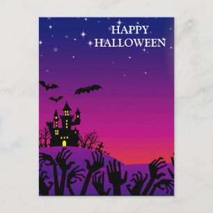 Scary Halloween Night with Witch Owl Bats Postcard