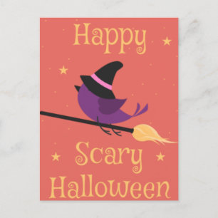 Scary Halloween Night with Witch Owl Bats Postcard