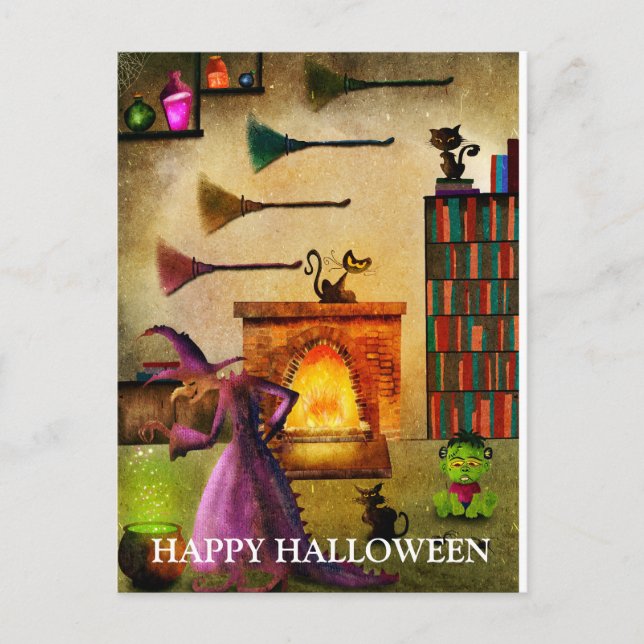 Scary Halloween Night with Witch Postcard (Front)
