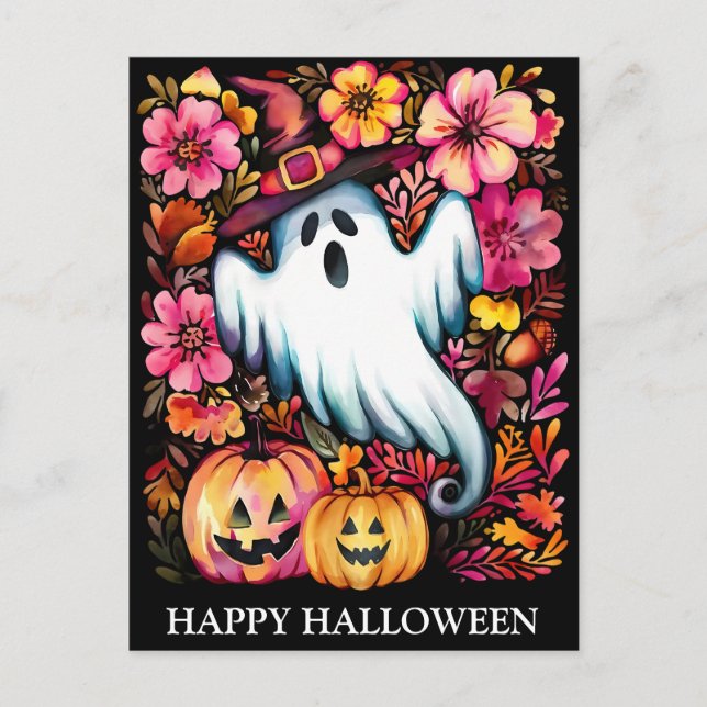 Scary Halloween Night with Witch Postcard (Front)