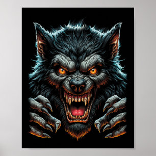Scary Halloween Party Costume Angry Werewolf Wolfm Poster