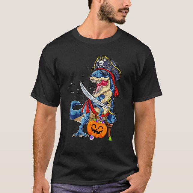 Scary Halloween Pirate Dinosaur Rex Jackolantern B T-Shirt (Front)