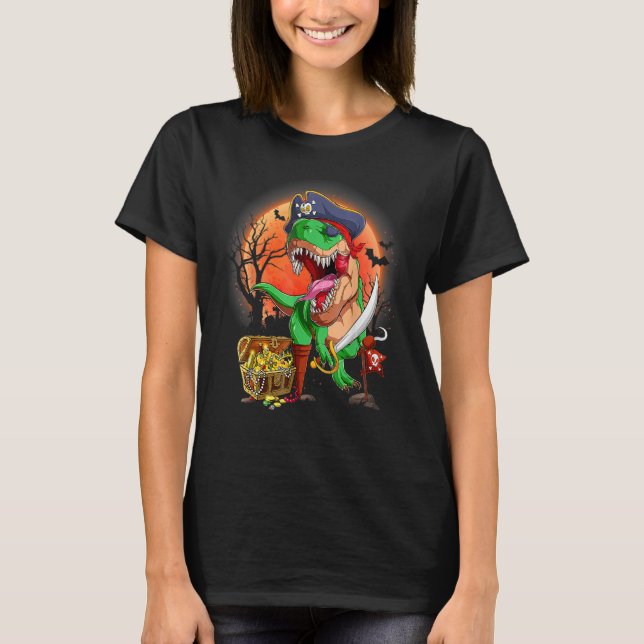 Scary Halloween Pirate Dinosaur Rex Jackolantern B T-Shirt (Front)