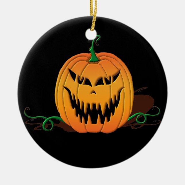 Scary Halloween Pumpkin Face Ceramic Tree Decoration (Front)